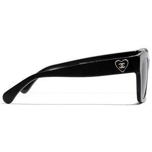 CHANEL Black Heart Logo Rectangular Sunglasses